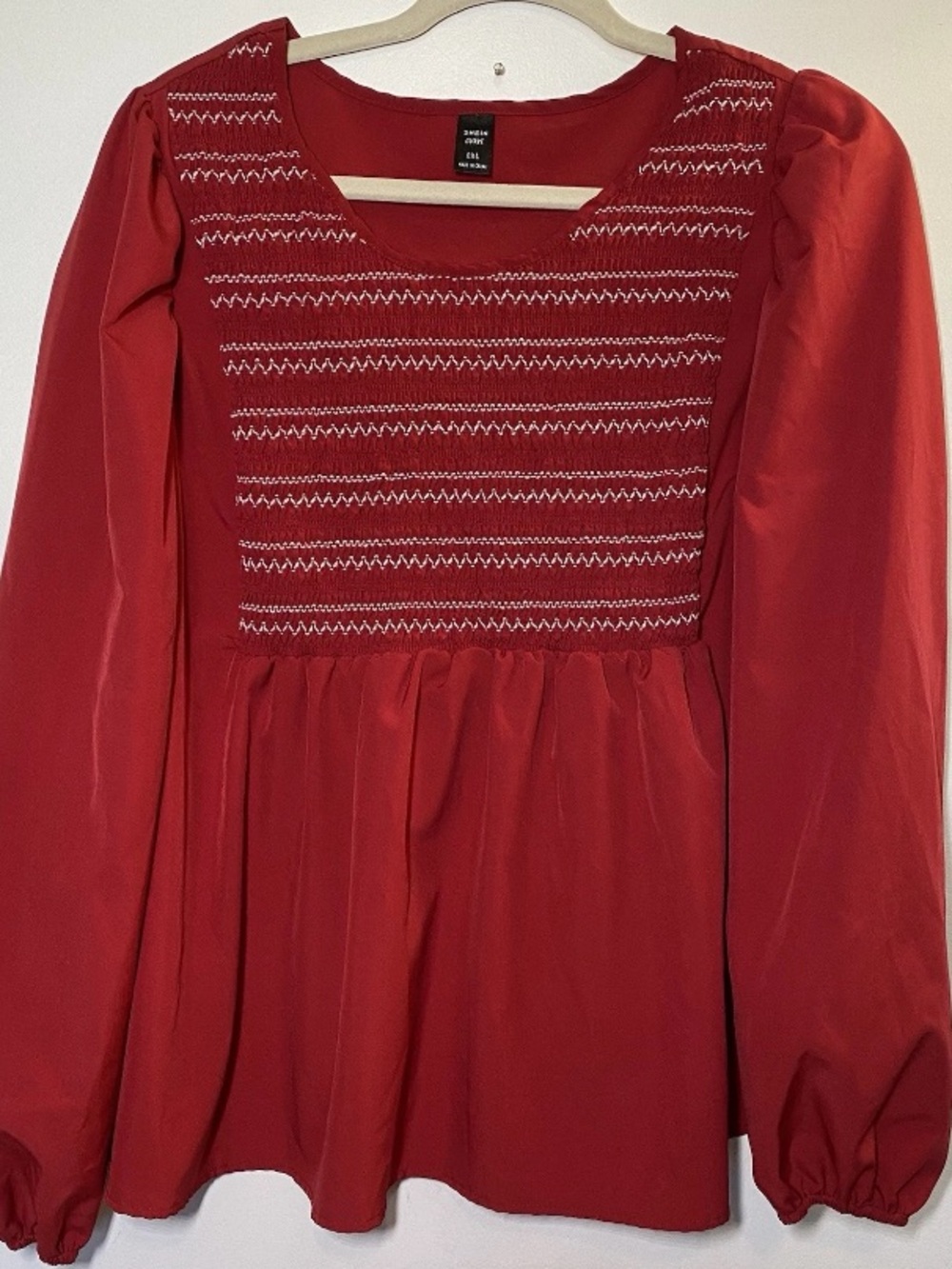 Shein Women’s XL Pullover Peasant Top Red White Puff Sleeves Christmas Holiday